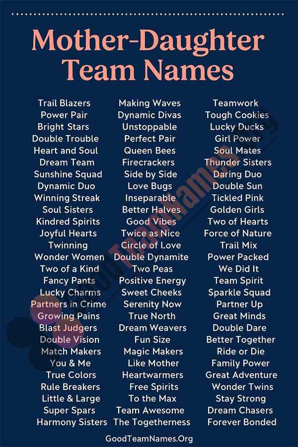 Cool Mother Daughter Team Names List That Stand Out