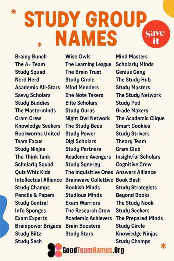 Top 500 Study Group Name Ideas for Students