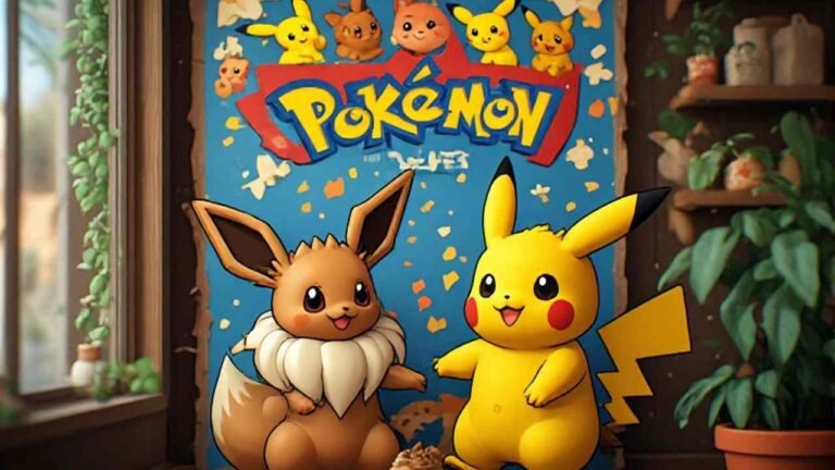 A cozy Pokémon community club poster with Eevee, Pikachu, and friendship-inspired design elements