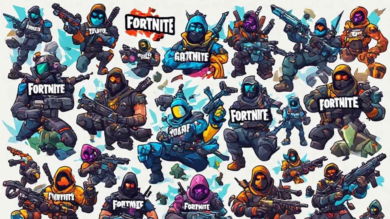 Large collection of funny and cool Fortnite clan name ideas displayed in a colorful gaming-themed list graphic