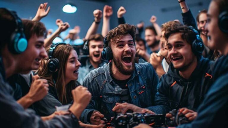 gaming group celebrating during a meetup